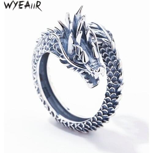 WYEAIIR 925 Sterling Silver Retro Domineering Dragon Men Thai Silver Resizable Personality Female Opening Rings