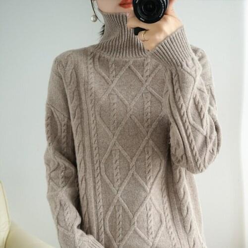 2021 new style 100% wool ladies high neck pullover sweater long sleeve pure color all-match casual cashmere base sweater