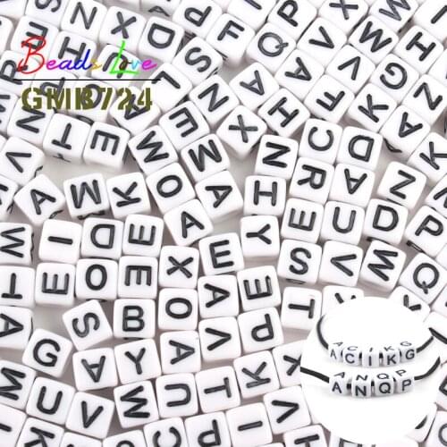 Wholesale 100Pcs White Letter Beads 6*6mm Cube Alphabet Acrylic Loose Spacer Beads Diy Handmade for Jewelry Making Bracelets