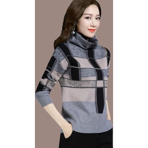 Autumn and winter hot style pullovers female heap heap led lattice sweater top taobao price of big yards