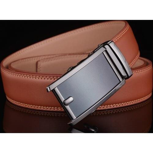 Plyesxale Men Belt 2020 Brown Leather Ratchet Belt Luxury Brand Mens Formal Belts Fashion Automatic Buckle Cinturon Hombre G26