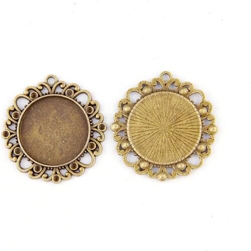 Fit25mm Round Antique Bronze Pendants Setting Cabochon Cameo Base Tray Bezel Blank DIY Jewelry Findings