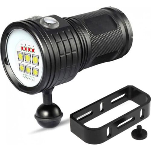 QX14-7 300W Six 9090 White XML2 Four XPE Blue R5 Four XPE Red R5 LED Underwater 80m Diving Flashlight with Spherical Bracket