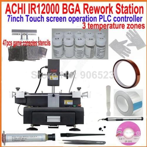 ACHI IR12000 Touch Screen BGA rework reball station + full set bga reballing stencils kit for xbox360 ps3 game consoles repair