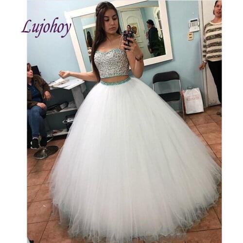 Luxury White Quinceanera Dresses Ball Gown Plus Size Two 2 Piece 15 year old Masquerade Sixteen Sweet 16 Dress Prom Dress