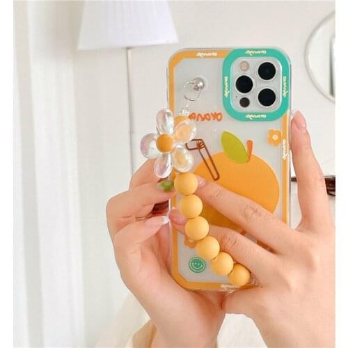 Cute Fruit Pink Peach Orange Bracket Phone Case For iPhone XS MAX 12 Pro 11 XR X SE2020 8 7Plus Chain Soft Silicone Cover Fundas