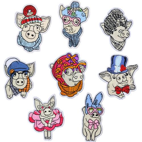 Fabric Embroidered Cute Pig Patch Cap Clothes Stickers Bag Sew Iron On Applique DIY Apparel Sewing Clothing Accessories BU200