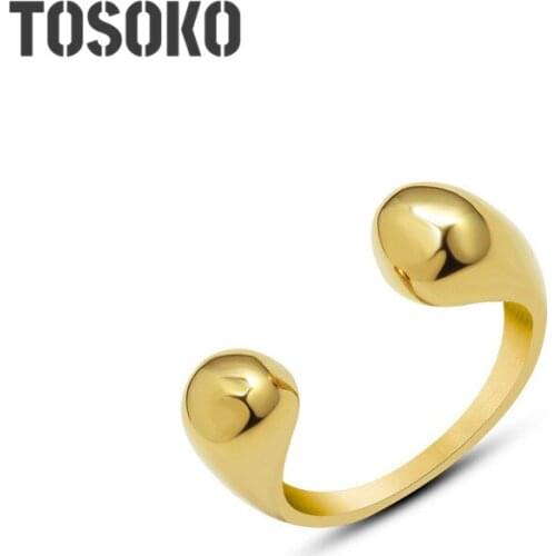 TOSOKO Stainless Steel Jewelry Plain Ring Simple Geometry Index Finger Ring 18 K Golden Opening Ring For Women BSA229