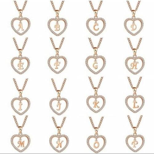 Beautiful Necklace Rose Gold Alphabet Charm Pendant Love Heart Initial Letter For Women Gift