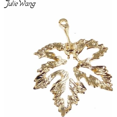 Julie Wang 15PCS Stunning Gold Color Zinc Alloy Hollow Leaf Shape Little Pendant Charms Handmade Women Fashion Jewelry Accessory