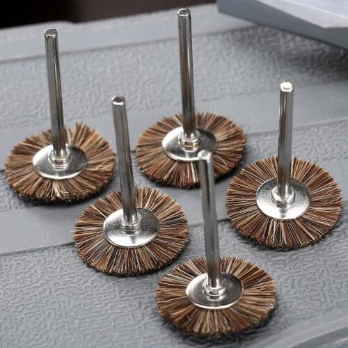 5Pcs Abrasive 25mm Brown Nylon Bristle Flat Round Polishing Buffing Wire Wheel Brushes 3mm Shank for Grinder Power Rotary Tool