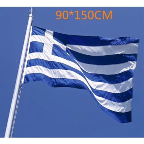 Free Shipping 3ft x 5ft Hanging Greek Blue and White Strip Flag Hellenic State Polyester Standard Flag Banner Outdoor Flag
