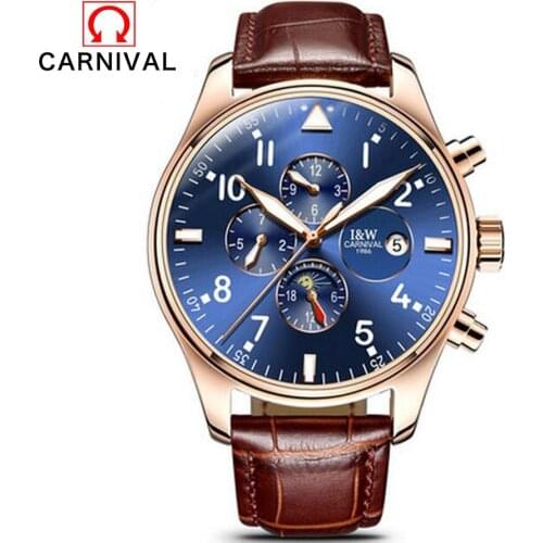 Carnival Top Brand Luxury Mens Watches Sapphire Fashion Mechanical Watch Multifunction 6 Hands Men Casual Luminous Wrist watch