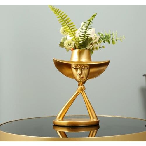European Golden Abstract Character Flower Pot Beautiful Woman Head Portrait Flower Pot Living Room Office Decoration Home Decor