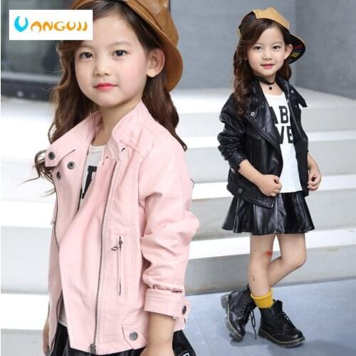 Childrens pu jacket Girls motorcycle jacket kid outwear Standing collar zipper long sleeve Casual spring Autumn fashion cool