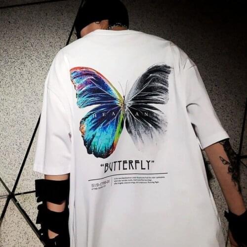 Black Butterfly Hip Hop Oversize T Shirt Women Cool Streetwear Harajuku Tshirt Short Sleeve Teens Girls Cotton Loose Plus Size