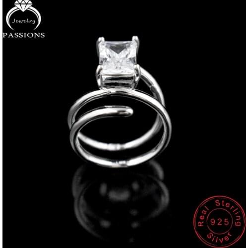 New Fashion 925 Sterling Silver Rectangle AAA Zircon Rings Open Adjustable Bohemia Twist Double Layer CZ Ring Women Jewelry Gift