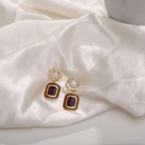 Korean Fashion Vintage Women Geometric Drop Earrings Baroque Style Simulated Pearl Earring Girl Vintage Jewelry