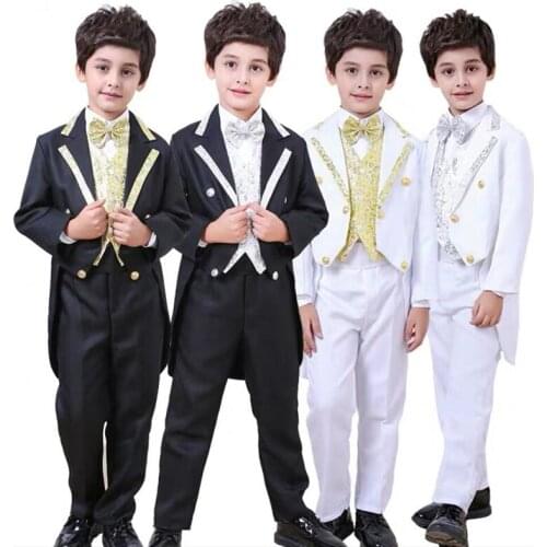 Flowers Children Boys Formal Wedding School Dress Gentleman Clothing Sets Swallowtai Dance Costumes Suits For Teenagers Boys New