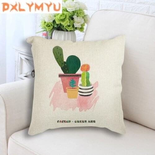 Linen Cotton Nordic Cushion Cactus Flowers Flamingo Rose Pillowcase Throw Pillow Decorative Cushion for Sofa Car Home Decor