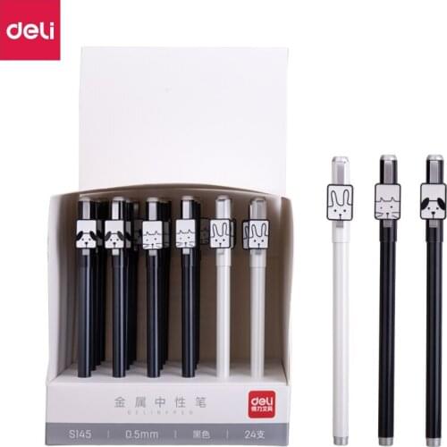 Deli Metal Gel Pens 0.5mm Black refill Neutral Pen School Office Stationery Student Writing Tool Working Gel Ink Pen
