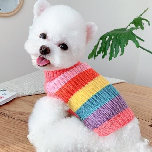 Cute Rainbow Color Dog Sweater Cat Puppy Small Dogs Clothes Winter Pet Clothing Corgi Schnauzer Pomeranian Poodle Costume Coat