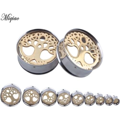 Miqiao 2pcs Fashion High-grade Stainless Steel Peace Tree Ear Expander 8mm-25mm Life Tree Ear Expander