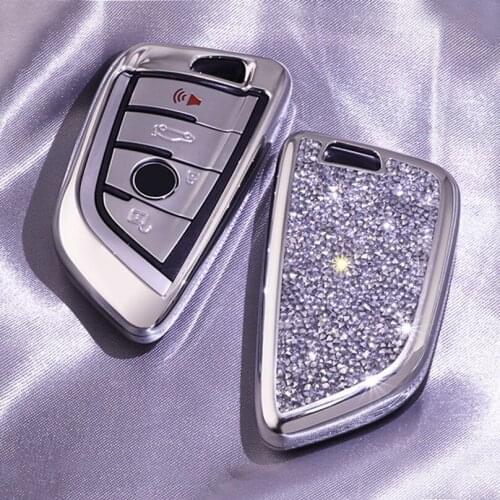 Fashion Luxury Diamond Crystal Shining Car Key Case Cover For BMW X5 F15 X6 F16 G30 7 Series G11 X1 F48 F39 Auto KeyShell Chain