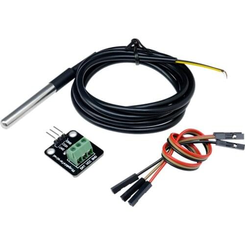 DS18B20 Temperature Sensor Module Kit Waterproof 100CM Digital Sensor Cable Stainless Steel Probe Terminal Adapter