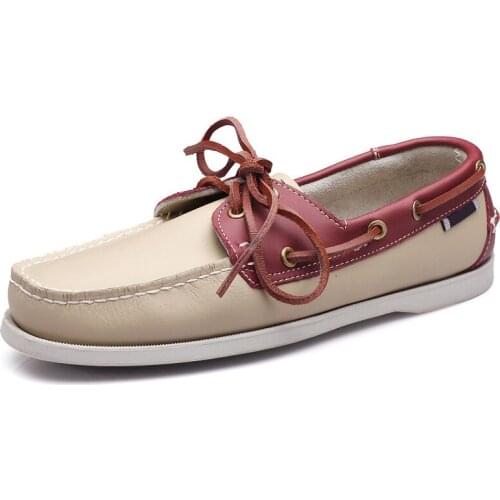 New Genuine Leather Men Casual Shoes Docksides Boat Shoes England Mens Flats Luxury Brand Lace Up Men Loafers Zapatillas Hombre