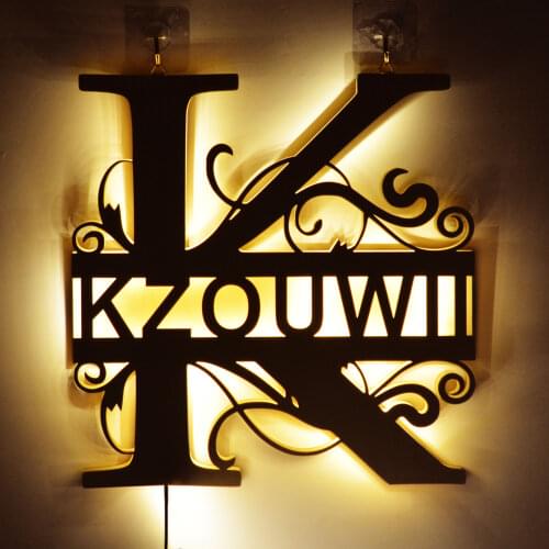 Custom 24 Letter Wall Decor LED Night Light Personalized Name Sign Light for Couples Baby Room Bedroom Wooden Lamp