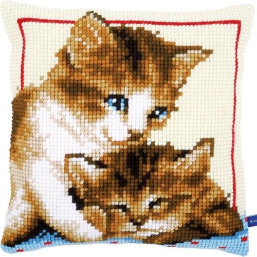 DIY Cross Stitch Cushion Cover Two Kittens Needlepoint Kits Printed Canvas Chunky Yarn Cross-stitch Pillow Case Arts & Crafts