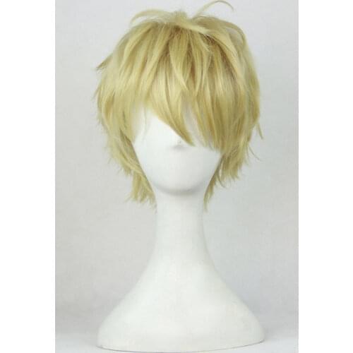 One Punch Man Genos Wigs Short Linen Blonde Cosplay Wig Heat Resistant Fibre Hair Wigs + Wig Cap
