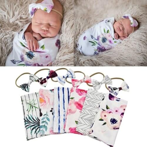 2pcs/set Newborn Baby Swaddle Muslin Blanket Infant Sleeping Bag Swaddle Wrap+Headband Receiving Blankets Kids Accessories