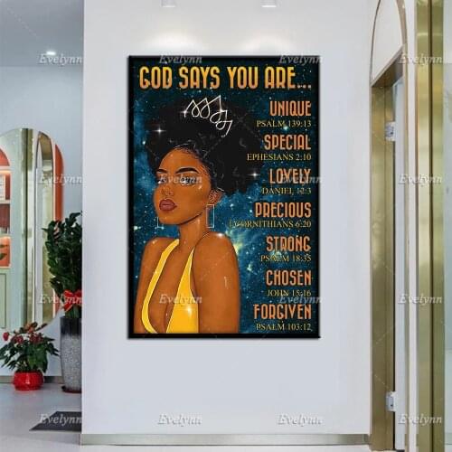 Black Girl Black Queen Retro Poster God Says You Are Unique Psalm 139 13 Wall Art Prints Home Decor Canvas Unique Gift