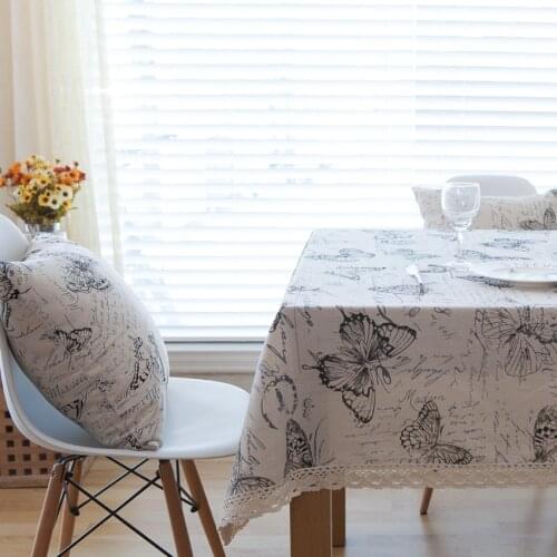 Retro Butterfly Printed Tablecloth Rectangular With Lace Border For Kitchen Dining Home Decor Dustproof Wedding Party Table Cove