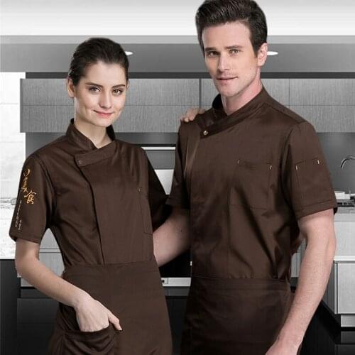 Restaurant Top Chef Uniform Unisex Short Sleeve Housewife Cook Wear Jacket Kitchen Cuisine Bakery Cafe Hotel Overalls