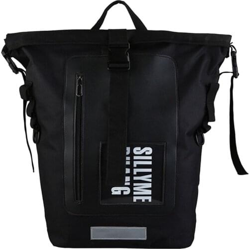 Trend Black Large Capacity Backpack Men Travel Bag Streetwear Hip Hop Boys Fashion Roll Top Bagpack For School Teenagers Backbag