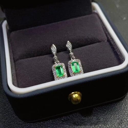 Classic 100% 925 Sterling Silver Earring Natural Emerald Cut Emerald Created Moissanite Gemstone Ear Studs Earrings Fine Jewelry