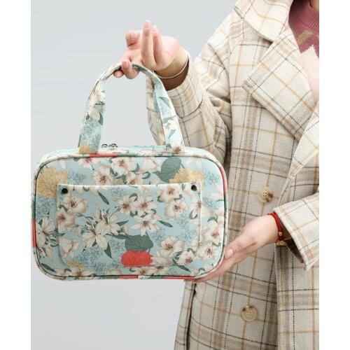 Crochet Bag For Yarn Knitting Needle Bag Large Capacity Flower Pattern 600D Oxford Cloth Knitting Needle Storage Bag for Home