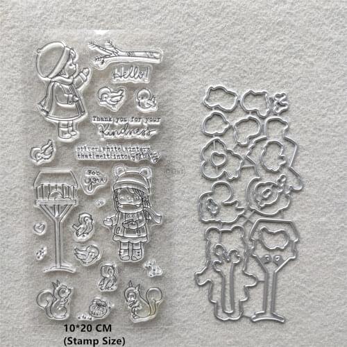 2021 New Girl Birds Nest Clear Stamps and Metal Cutting Dies DIY Scrapbooking Embossing Album Seal Template Punch Stencils
