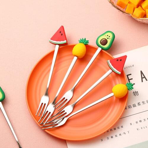 Stainless Steel Fruit Fork Cake Dessert Lovely Mini Salad Forks Cartoon Cute Childrens Fruit Shape Food Flatware Kitchen Tool