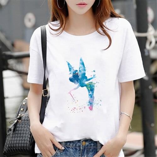 Women T-shirt Cartoon Fairies Tinker Bell Print Female Graphic Tshirt Harajuku Funny T Shirt Girl Tops Tee Dropship