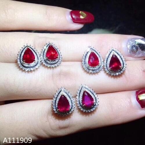 KJJEAXCMY boutique jewelry 925 sterling silver inlaid Natural ruby Womens earrings support detection beautiful