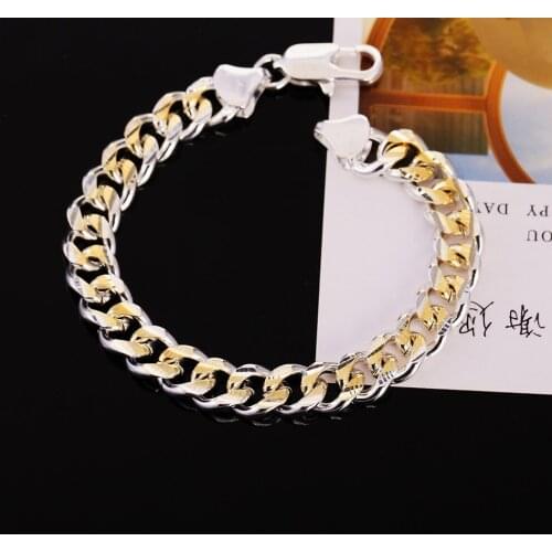 Pretty gold fine classic 10MM chain 925 sterling silver Bracelets for woman man fashion Wedding party Christmas Gifts Jewelry