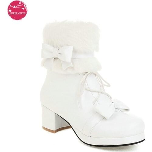 Pu Winter Japanese Lolita Boots Fluffy Round Toe Kawaii Anime Cosplay Women Shoes Lolita Ankle Boots Plus Velvet Warm Loli Boot