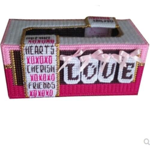 1 set, new handmade material package DIY wool cross stitch 5D three-dimensional embroidery simple and easy tissue box LOVE