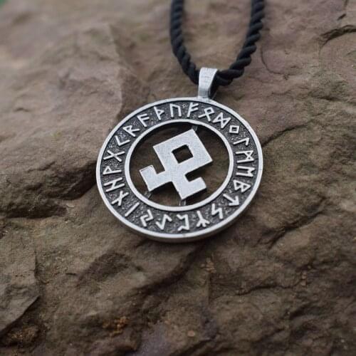 12pcs viking odal rune round pendant necklace Jewelry Hollow Amulet Pendant Runic Nordic Talisman SanLan Jewelry