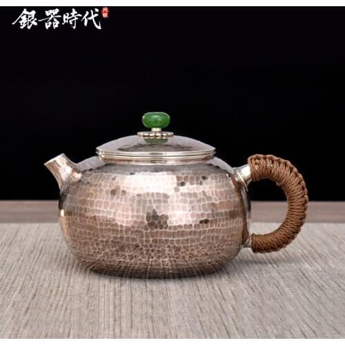 Ag999 Sterling Silver Teapot Hand-Forged Kitchen Utensils Built-in Filter Handmade Coffee Tea Pot