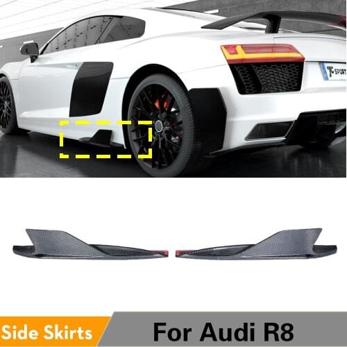 Carbon Fiber Car Side Skirts Extension Lips Splitters for Audi R8 2016 - 2018 Cupwings Aprons Winglets